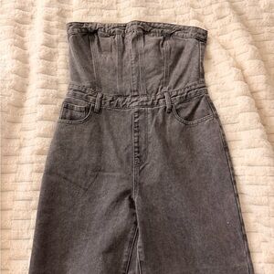 PrettyLittleThing Gray Denim Jumpsuit